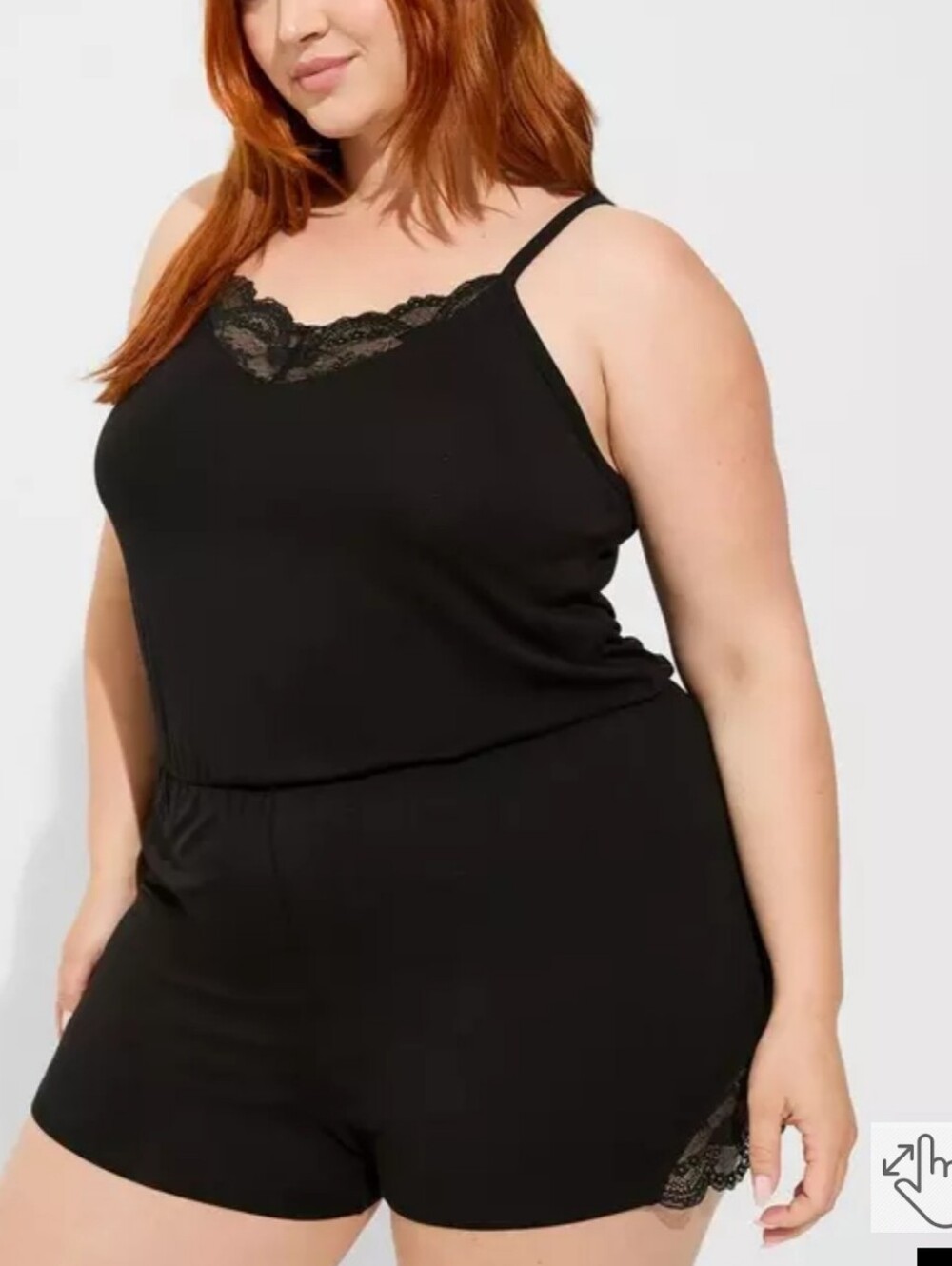 Torrid Super Soft Black Lace-Trim Cami Romper